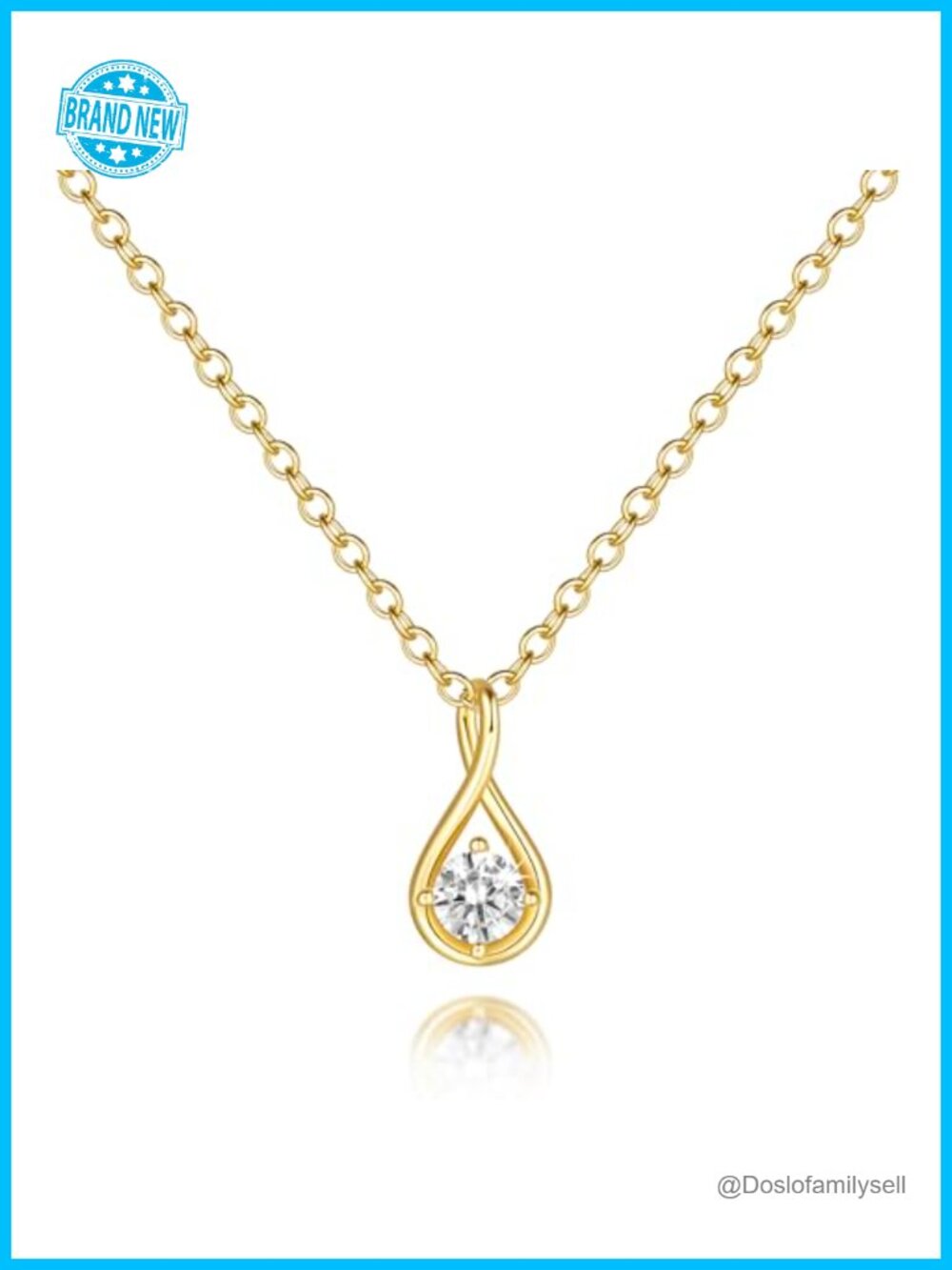 14K Gold Plated Pendant Necklace Cubic Zirconia O-Chain Mobius Loop Women
